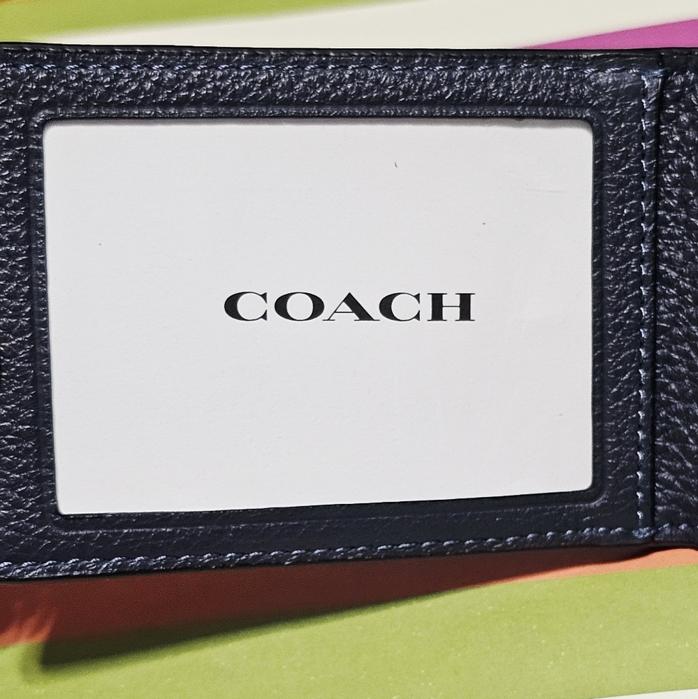 NEW Coach Compact Bifold Wallet Midnight Navy Blue CM167 pebble leather ID Card - Picture 4 of 6